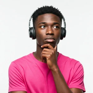 Young man thinking about which domain name he should choose